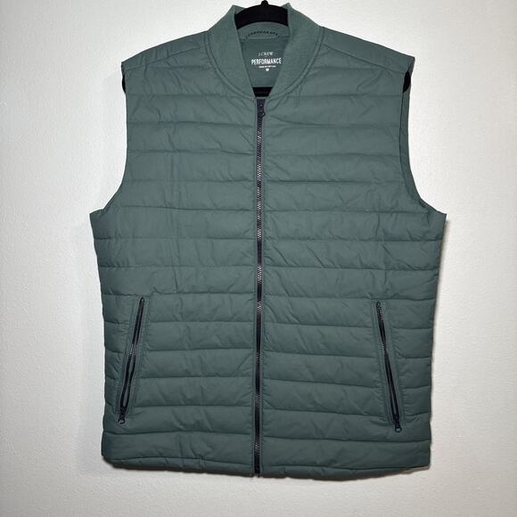 J.Crew Performance Vest Mens Medium Green Quilted Puffer Zip Pockets Lightweight - Picture 1 of 5